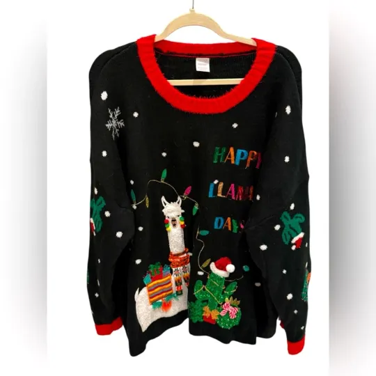 Discover Women’s Holiday Time Ugly Christmas Sweater Happy Llama Days Cactus Size 3X