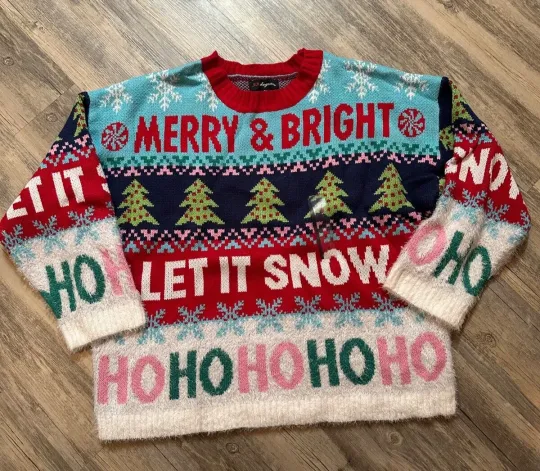 Christmas Sweater Merry And Bright Let it Snow HO HO HO 33 Degrees XL Ugly