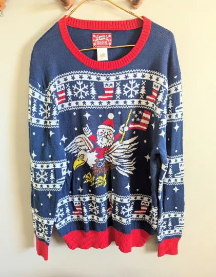 Discover Holiday Ugly Christmas Sweater Sz 2xl Hybrid Patriotic American Flag USA Eagle