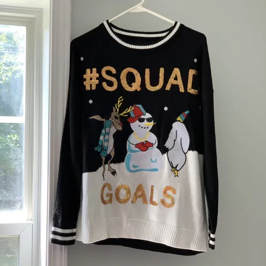 Discover Women's Ugly Christmas Sweater #Squad Goals Sequin Snowman Size Small