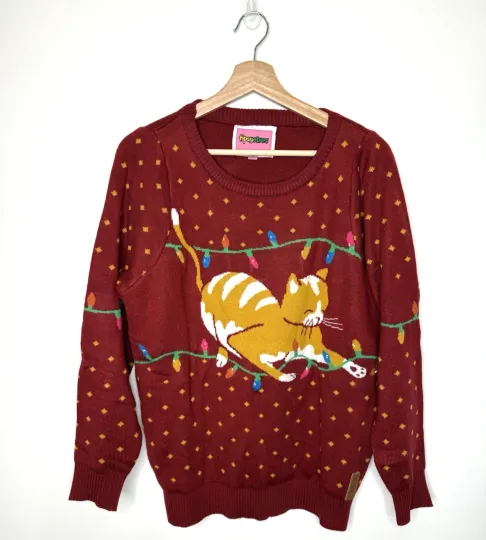 Tipsy Elves Sweater Small Light Up Kitten Ugly Christmas Knit Cat Lady Novelty