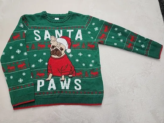 Holiday Time Pug Ugly Christmas Sweater Xl Husky 14-16 Green