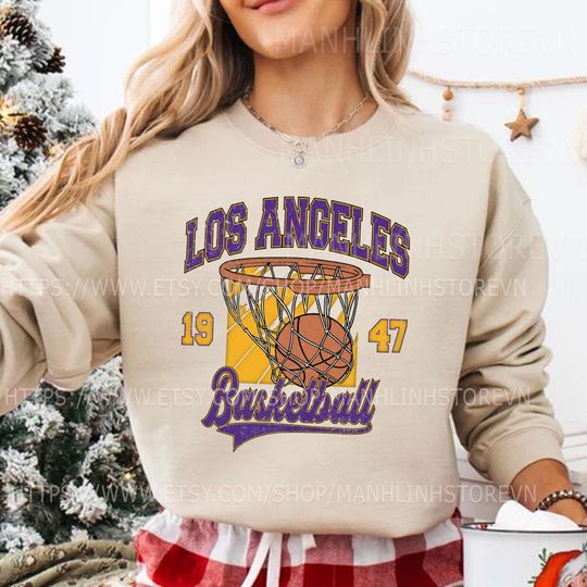 Discover Vintage Los Angeles Basketball Sweatshirt, Gifts for Basketball Fans