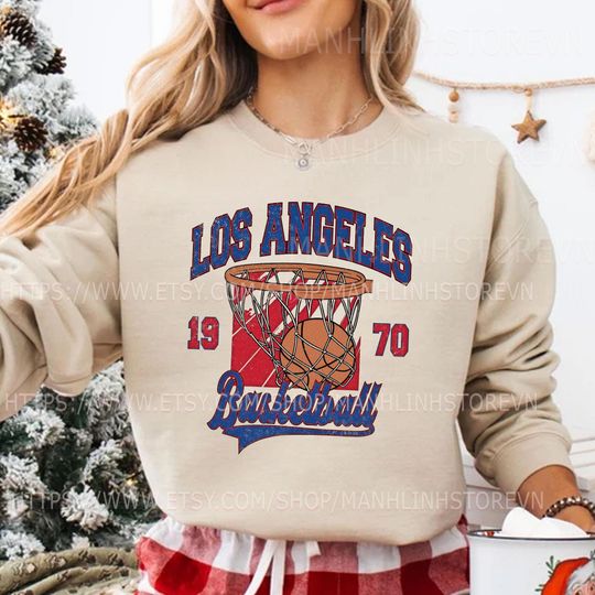 Discover Vintage Los Angeles Basketball Sweatshirt, Gifts for Basketball Fans