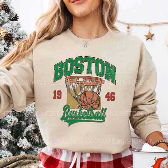 Discover Vintage Boston Basketball Sweatshirt, Gifts for Basketball Fans
