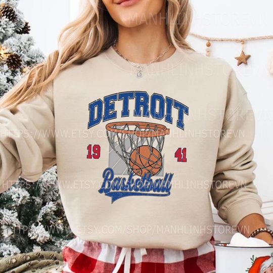 Discover Vintage Detroit Basketball Sweatshirt, Gifts for Basketball Fans