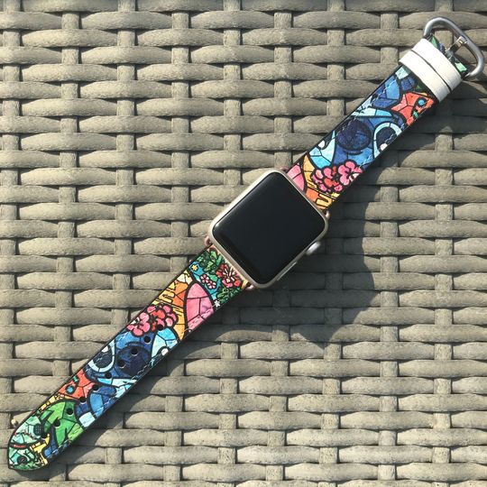 Discover Disney Inspired Apple Watch Band 38 40 41 mm and 42 44 45 49 mm for All Series,  silicon iwatch strap Disney Vacation, stained glass 062
