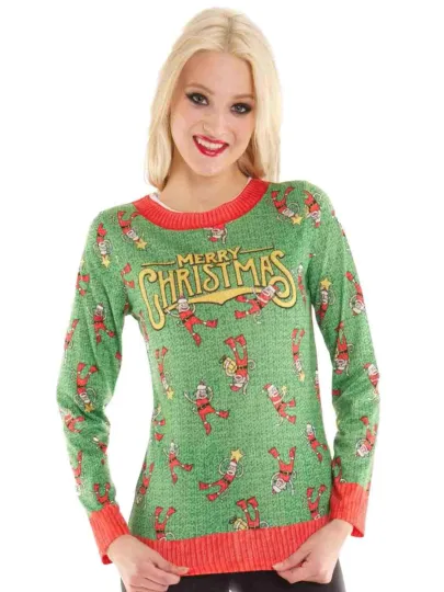 Faux Real Womens Santa Sock Monkey Ugly Christmas Sweater Holiday T-Shirt XXL