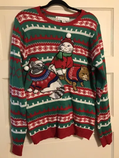 Discover Women Sz M Ugly Christmas Sweater Cat Jolly Sweaters Cats In Sweaters Red Green