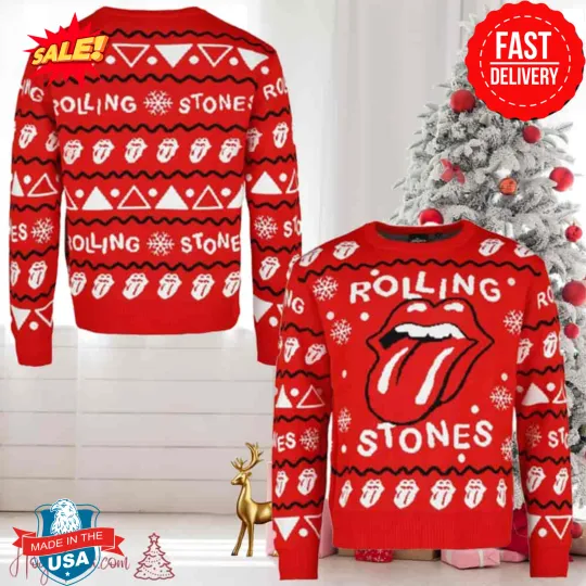 The Rolling Stones Red Color Chirstmas Gifts 2024 Xmas Ugly Sweater