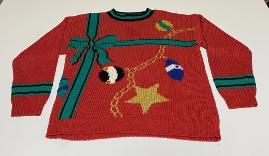 Discover Vtg Ugly Christmas Holiday Sweater Ornaments Womens Size M Share The Joy