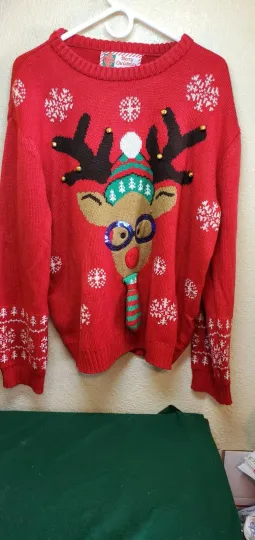 Ugly Christmas Sweater Rudolph Reindeer, Size XL Oversized, pre-owned