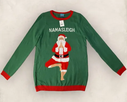 Discover Womens Ugly Christmas Sweater Yoga Santa Namasleigh Holiday Size Large