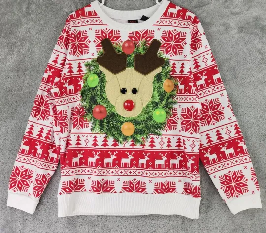Discover Mad Engine Ugly Christmas Sweater Womens XL Red White Rudolph Holiday Long Sleev
