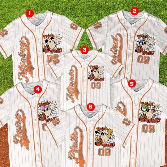Discover Personalized Mickey & Friends Ghost Halloween Baseball Jersey
