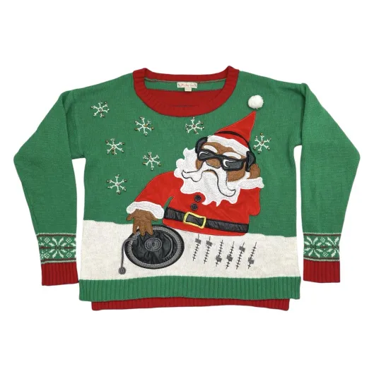 Discover Santa DJ Ugly Christmas Green Sweater Woman’s  Size L It’s Our Time