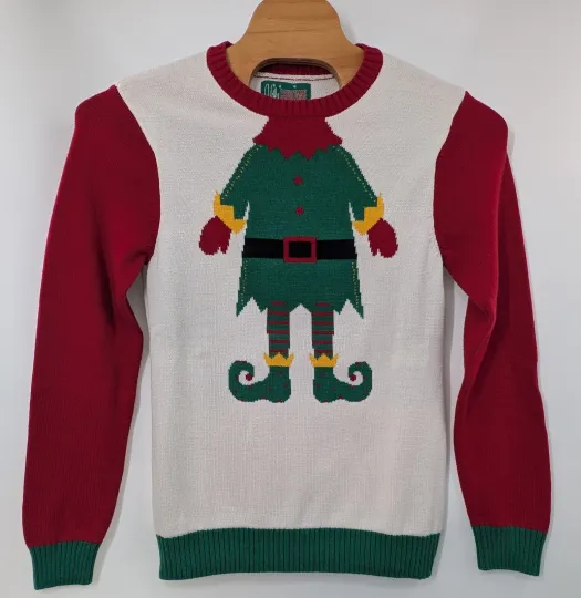 Discover Ugly Christmas Sweater Elf Body Red White Green Size Medium Unisex Holiday Party