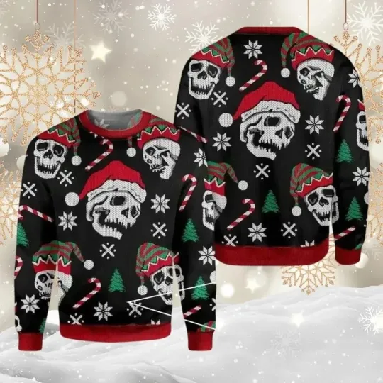 Discover Christmas Skull Santa Ugly Sweater, Skeleton Holiday Sweater, Christmas Tree