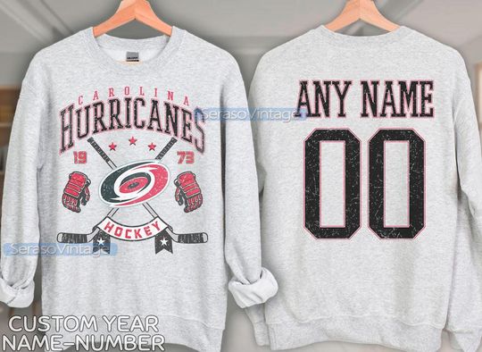 Personalized name and number Carolina Hurricanes Sweatshirt, Carolina Hurricanes crewneck, Carolina Hockey shirt, Hockey Tee, Hockey Number