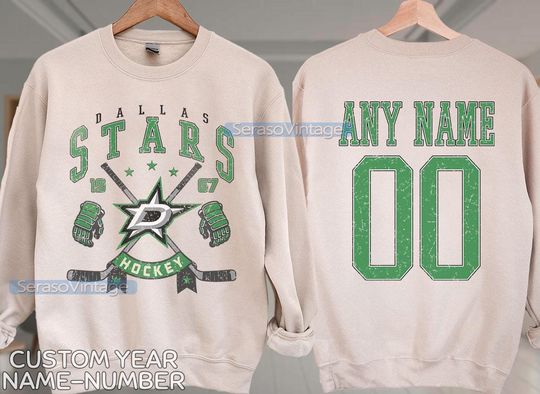 Personalized name and number Dallas Stars Sweatshirt, Dallas Stars crewneck, Dallas Hockey shirt, Hockey Tee, Hockey Number