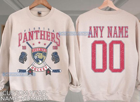 Personalized name and number Florida Panthers Sweatshirt, Florida Panthers crewneck, Florida Hockey shirt, Hockey Tee, Hockey Number
