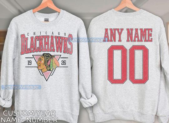 Personalized Chicago Blackhawks Sweatshirt, Chicago Blackhawks shirt, Chicago Hockey shirt, Custom Hockey Shirt, Hockey Number Shirt