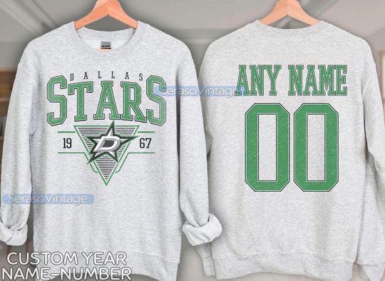 Personalized Dallas Stars Sweatshirt, Dallas Stars shirt, Dallas Hockey shirt, Custom Hockey Shirt, Hockey Number Shirt