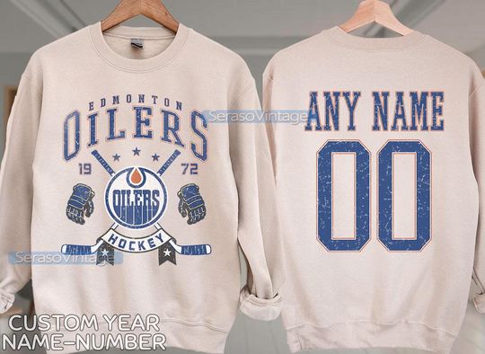 Personalized name and number Edmonton Oilers Sweatshirt, Edmonton Oilers crewneck, Edmonton Hockey shirt, Hockey Tee, Hockey Number