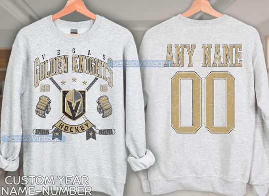Discover Personalized name and number Vegas Golden Knights Sweatshirt, Vegas Golden Knights crewneck, Vegas Hockey shirt, Hockey Tee, Hockey Number