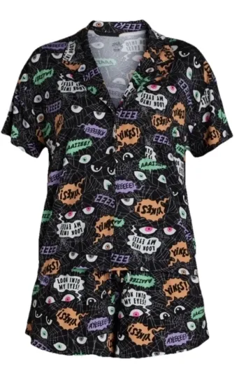 Women’s Spider Web Pajama Set Trick Or Treat Scary Spooky Sz L