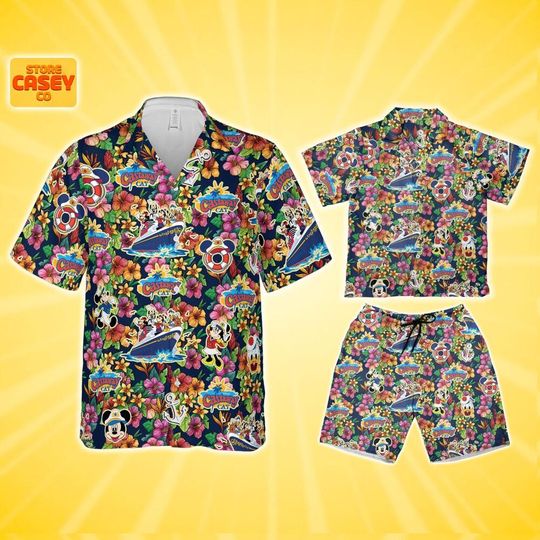 Discover Hawaiian Shirt and Shorts Family Vacation Cruise Line Castaway Cay Hibiscus Disney Summer Beach