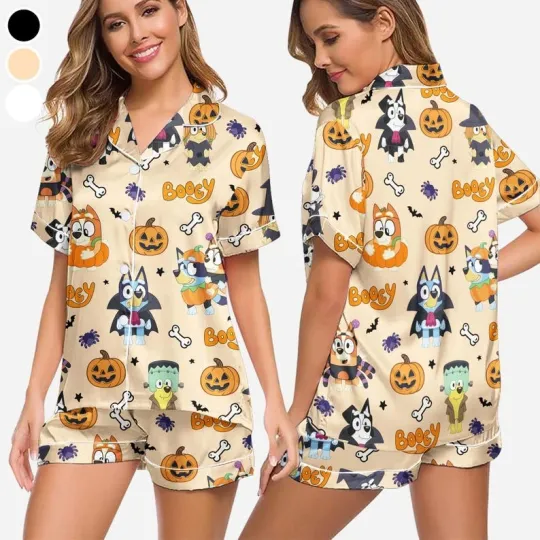 Booey Pajamas Set, BlueyDad Halloween Pajamas Set, Cute Halloween Pajamas Set, Hall