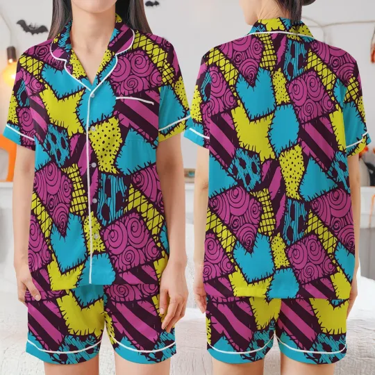 Discover Halloween Sally Dress Costume Spooky Season Satin Short-Sleeve Pajamas Set