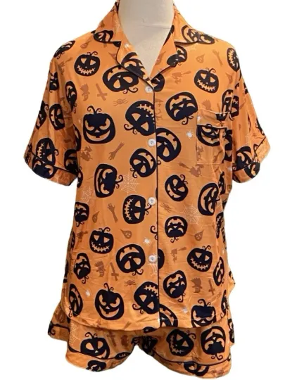 Halloween Pumpkin Soft Knit Two Piece Shorts Pajama Set Size 2X