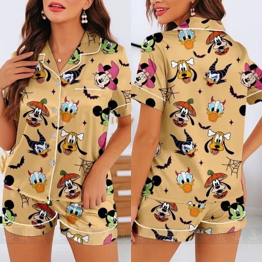 Discover Mickey & Friends Cosplay Villains Happy Halloween Satin Short-Sleeve Pajamas Set