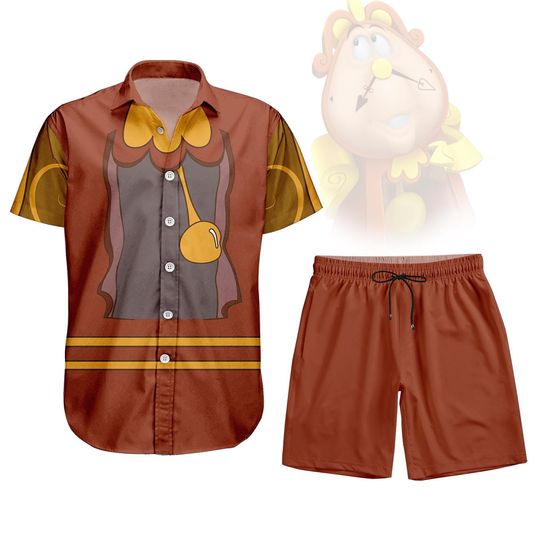 Discover Halloween Cogsworth Hawaiian Shirt and Men's Shorts, Disney Beauty and the Beast Costume