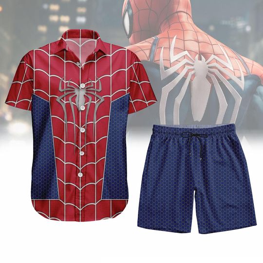 Spider-Man Costume Shirt, Spiderman Button Shirt, Superhero Cartoon Shirt