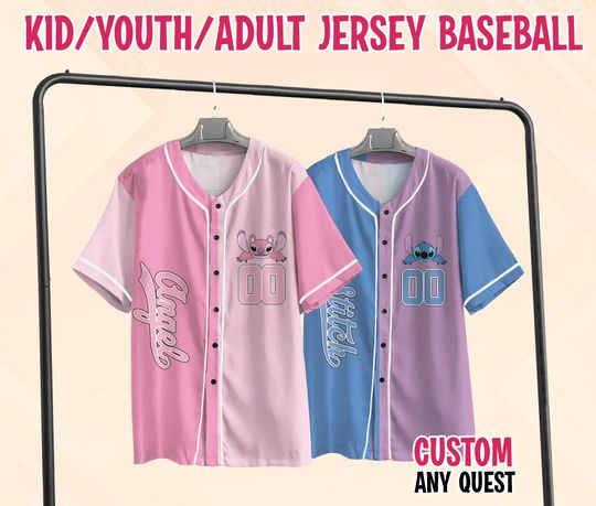 Discover Custom Disney Stitch and Angel Baseball Jersey, Disney Stitch Jersey, Disney Angel Jersey, Angel and Stitch Kid Youth Adult Baseball Jersey