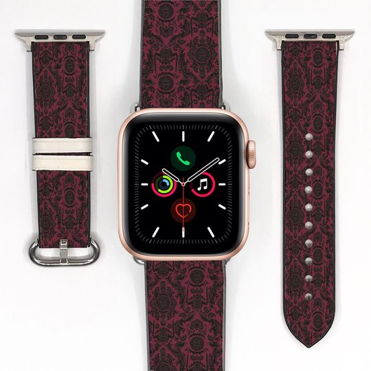 Theme Park Red Damask Apple Watch Band, silicon strap Disney haunted mansion