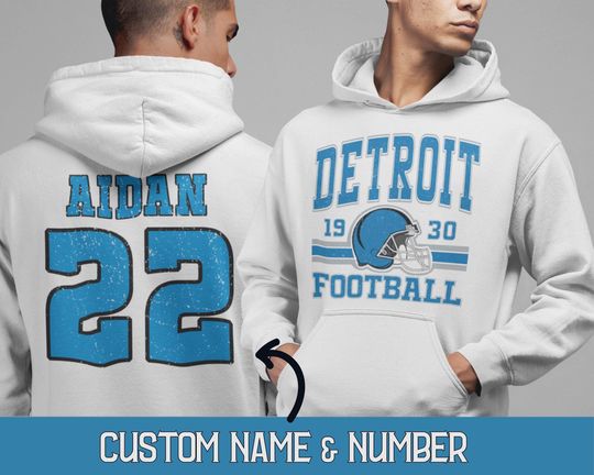 Discover Custom Retro Detroit Football Hoodie, Trendy Detroit Game Day Sweatshirt, Personalized Detroit Football Fan Gift,  Vintage 80s Style Shirt