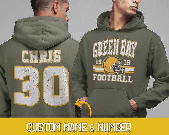 Discover Custom Retro Green Bay Football Hoodie, Green Bay Game Day Sweatshirt, Personalized Green Bay Fan Gift, Vintage 80s Style, Green And Gold