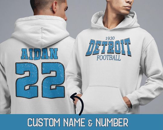 Discover Custom Detroit Football Hoodie, Trendy Detroit Game Day Hoodie, Personalized Retro Detroit Football Sweatshirt, Vintage Style Football Shirt