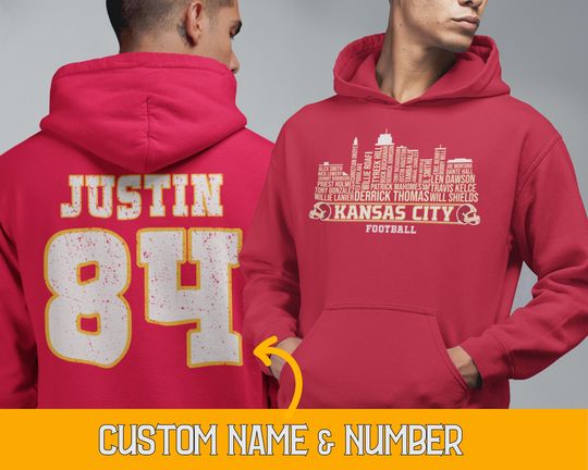 Custom Kansas City Football All Time Legends Hoodie, Retro Kansas City Skyline Sweatshirt, Trendy Vintage Style Kansas City Game Day Hoodies