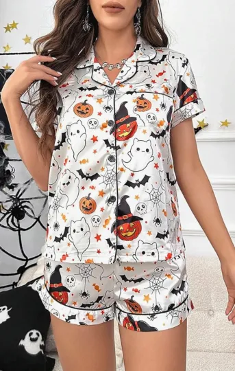 Discover Women’s Halloween Pumpkin Graphic Lounge Set S–XL – Cozy 2-Piece Fall PJs