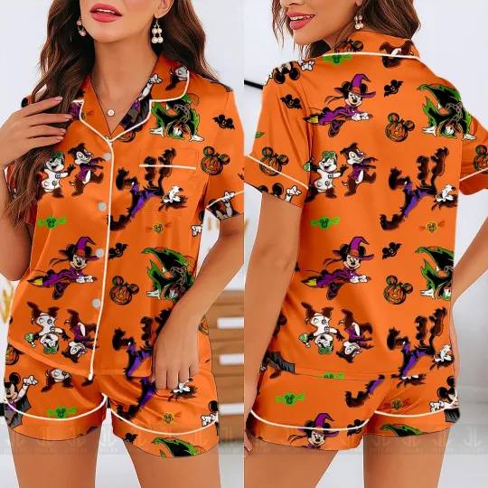 Spooky Halloween Mickey & Friends Chip N Dale Trick Or Treat Satin Pajamas Set