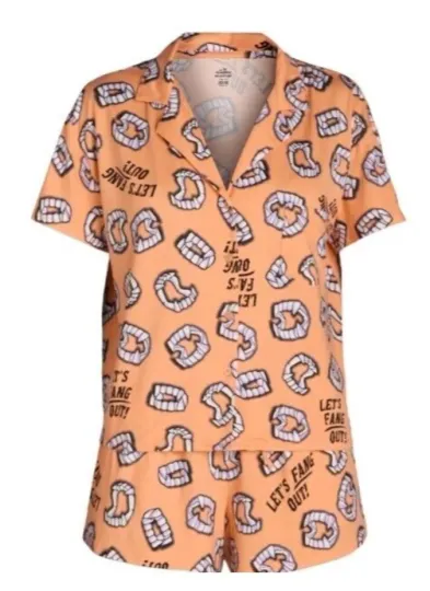 Discover Way To Celebrate Ladies Orange Let's Fang Out Pajama Short Set Sz Lg 12-14