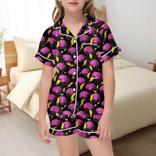 Girls Halloween Pajama Set 2 Piece Cute Button Up Top And Shorts Soft