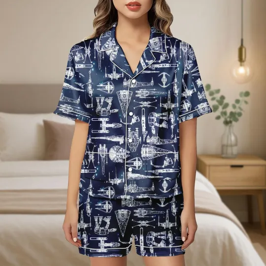 Star Wars Space Ship Battle Galaxy's Edge Happy Halloween Satin Pajamas Set