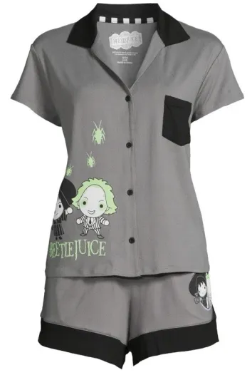 Warner Bros Beetlejuice Women's Top and Shorts Pajama Set, 2-Piece, Sizes L12-14