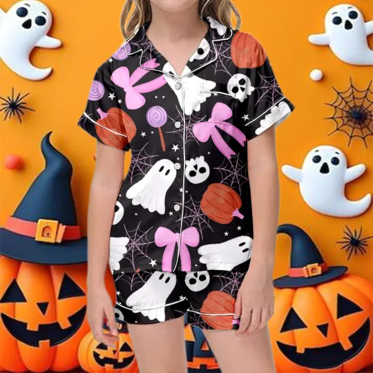Girls Halloween Outfits Cute Fashion Short Sleeve Shorts Pajama Set For Toddler